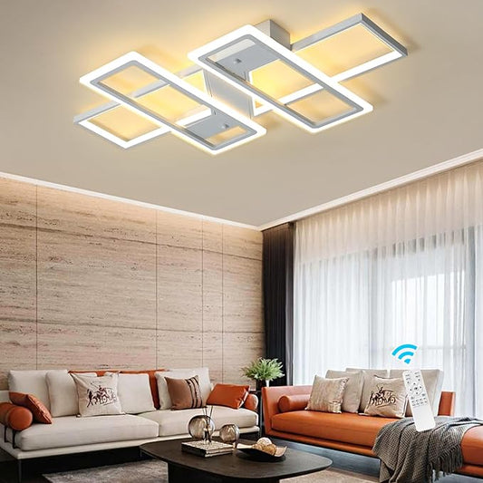 Jaycomey Dimmable Ceiling Light for Living Room,4 Squares Modern LED Ceiling Lamp with Remote Control,80W Acrylic Flush Mount Ceiling Light Fixture for Dining Room Bedroom Kitchen(White)