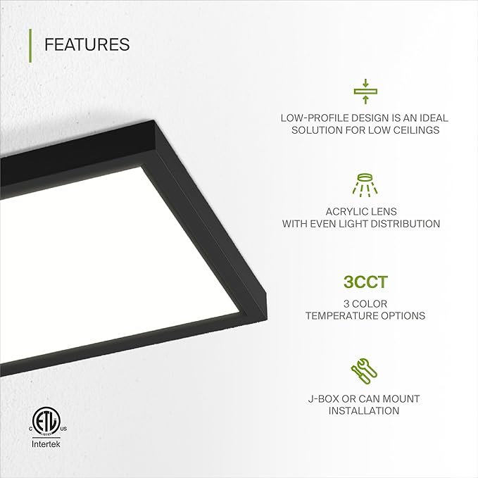 ASD LED 7" Square Flush Mount Light | 15W 1100LM 3000-5000K 120V | 3CCT, Dimmable, Ultra Slim, ETL Listed | Thin Surface Lamp, Bedroom Ceiling Lighting | Black, 6 Pack