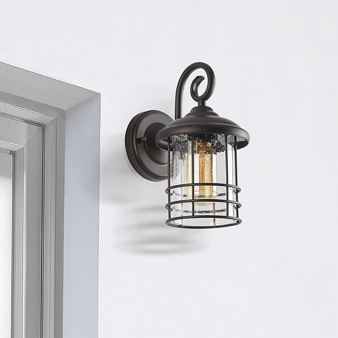 MICSIU 1-Pack 5.5" Narrow Oil Rubbed Bronze Outdoor Wall Sconce, 9.8" Rustic Farmhouse Porch Light with Seedy Glass, Anti-Rust Exterior Fixture for Slim Column, Garage, Patio, Front Door Sidelight