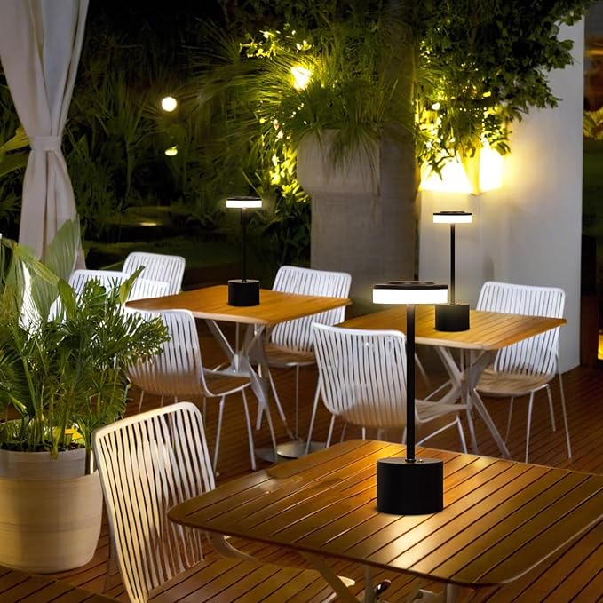 AIHYING 2 Pack Black Cordless Table Lamp Portable LED Desk Lamp 5000mAh Battery Operated 3 Color Stepless Dimming Up for Restaurant Bedroom Bars Outdoor Party Camping Coffee Shop Night Light
