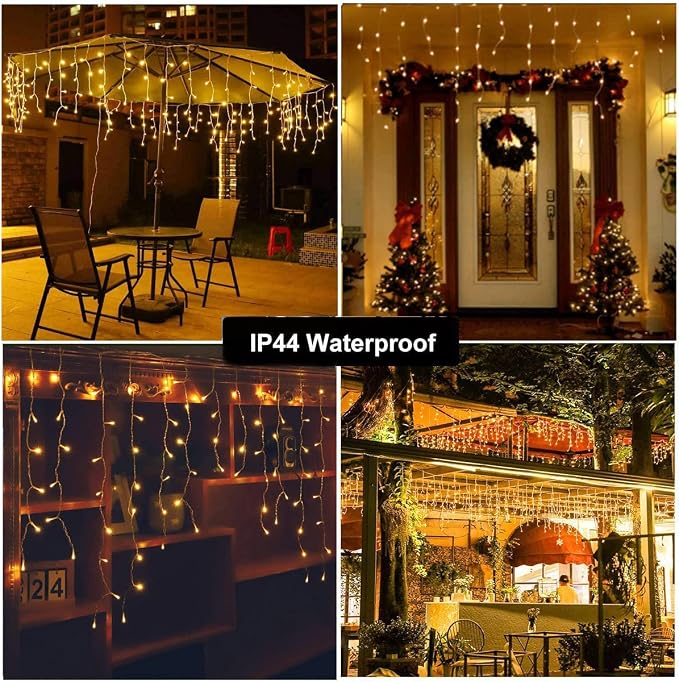 Outdoor Icicle Lights,9.8FT String Lights with Remote Timer, Battery Powered Hanging Window Wall Dripping Ice Light for Outside,Waterproof for House Garden Yard Decor(Warm White)