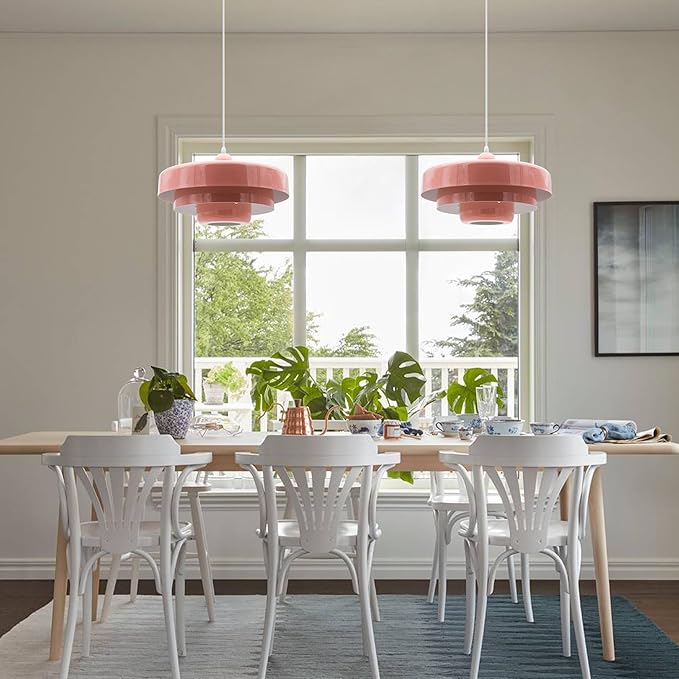Hanging Lamp Pink Plug in Pendant Light Mid Century Modern Pendant Lamp Fixtures Nordic Hanging Light Style Pendant Lighting Metal Shade for Living Room Dining Room Bedroom Kitchen Island