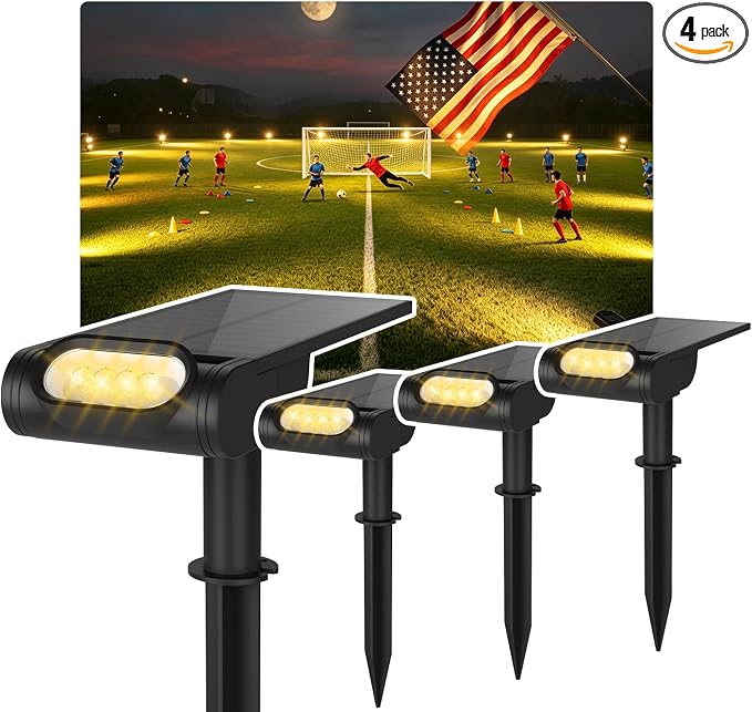 EZVALO Solar Spot Lights Outdoor with Remote, Solar Spotlights Waterproof IP67, 3 Color Temps & RGB Color Changing Solar Lights for Outdoor Yard Garden Plant Trees Pathway (4 Pack)