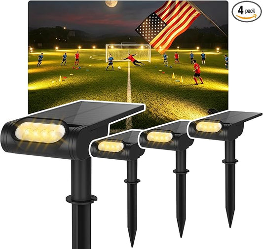 EZVALO Solar Spot Lights Outdoor with Remote, Solar Spotlights Waterproof IP67, 3 Color Temps & RGB Color Changing Solar Lights for Outdoor Yard Garden Plant Trees Pathway (4 Pack)