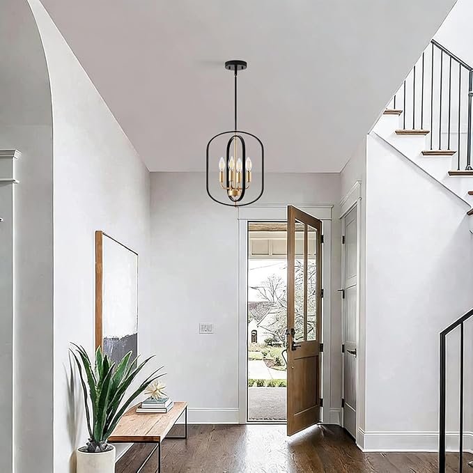 Black and Gold Chandelier Light Fixture for Dining Room, Modern Chandelier for Entryway, Foyer Lighting Fixtures Adjustable Modern Farmhouse Small Chandelier for Living Room Pendant Lights Kitchen