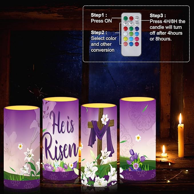 Tiamon Easter Scene Candles LED Flameless Candles Battery Operated LED Warm Light Flickering Pillar for Xmas Holiday Table Decorations (Bright)