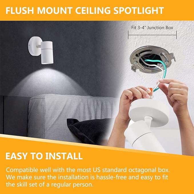 VANoopee 3-Color Dimmable LED Ceiling Spotlight Flush Mount Adjustable Spotlight Directional Spot Lights Indoor Bright Accent Fixture for Living Room Bedroom - CRI90 36° Flicker Free 10W 1000lm White