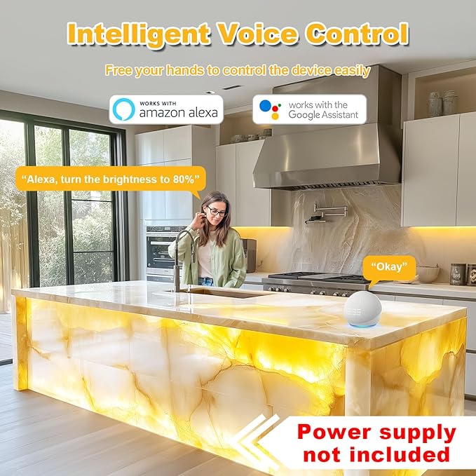 Lichaser 4 Pack LED Backlight Sheet Warm White 3000K 24V 36W, Dimmable LED Panel Sheet Work with Alexa, Flexible Backlit Light Remote & APP Control, 19.7X9.7 Inch for Marble, Onyx, Quartz Countertop