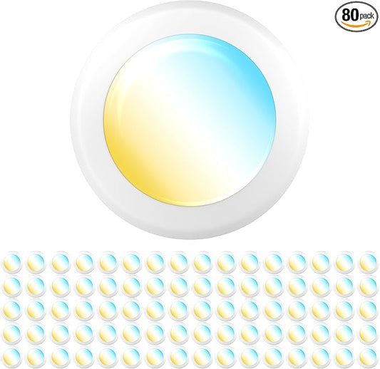 Sunco 80 Pack 5/6 Inch LED Disk Lights, Flush Mount Disc Recessed Ceiling Can Lighting, 1050 LM, Selectable CCT 3000K/4000K/5000K/6000K/6500K, Dimmable, 15W=75W, Damp Rated ETL.