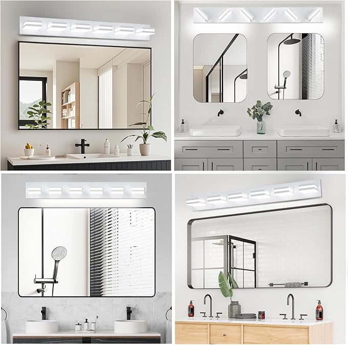 IZORRO LED Modern Bathroom Lights Fixtures(6-Light,Dimmable,360°Rotate),Matte White Acrylic Wall Lighting,Vanity Lights for Bathroom Over Mirror - 6000k 36In （No Assembly Required）