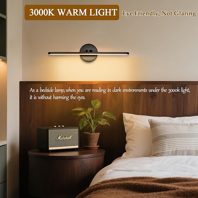 15.75" Plug in Bathroom Light Fixtures Modern Black Vanity Lights Over Mirror, 3000k Warm Light Non-Dimmable 12w Picture Light Led Wall Lights for Bedroom,Art,Poster,Gallery,Paintings