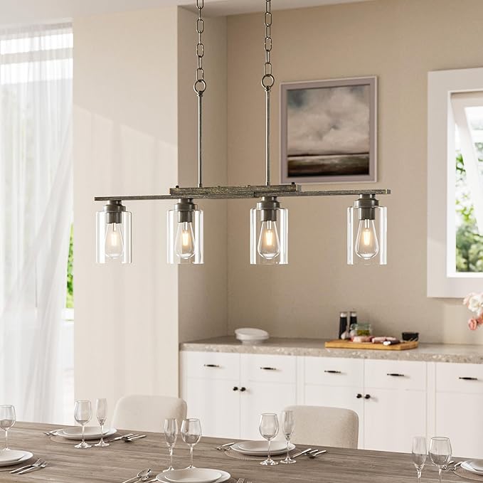 VONLUCE Kitchen Island Lighting, Dining Room Light Fixture Over Table with Glass Shade