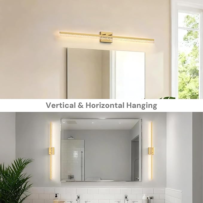 L LOHAS LED 48-Inch Bathroom Vanity Light Bar Over Mirror, Gold Modern Bathroom Light Fixtures with Bubbled Acrylic Shade, 3CCT Adjustable LED Vanity Lights for Living Room Wall