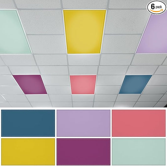 QOUBAI 6PCS Fluorescent Light Covers, 4x2 Feet Magnetic Light Cover Fluorescent Lights Shade Panel Positive Inspirational Ceiling Lights Filters for Office Classroom Home Drop Ceiling Purple Colorful