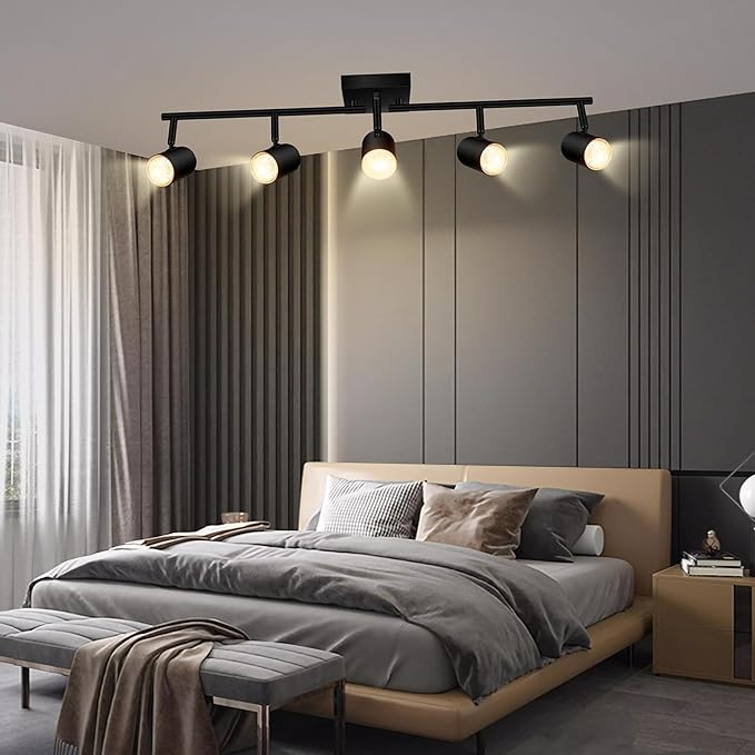 BoostArea Track Lighting Kit, Kitchen Lighting Fixtures Ceiling, 5 Light Track Lights, Rotatable Light Heads, Modern Track Lighting Fixtures Ceiling for Bedroom/Living Room,GU10 Bulb Not Included