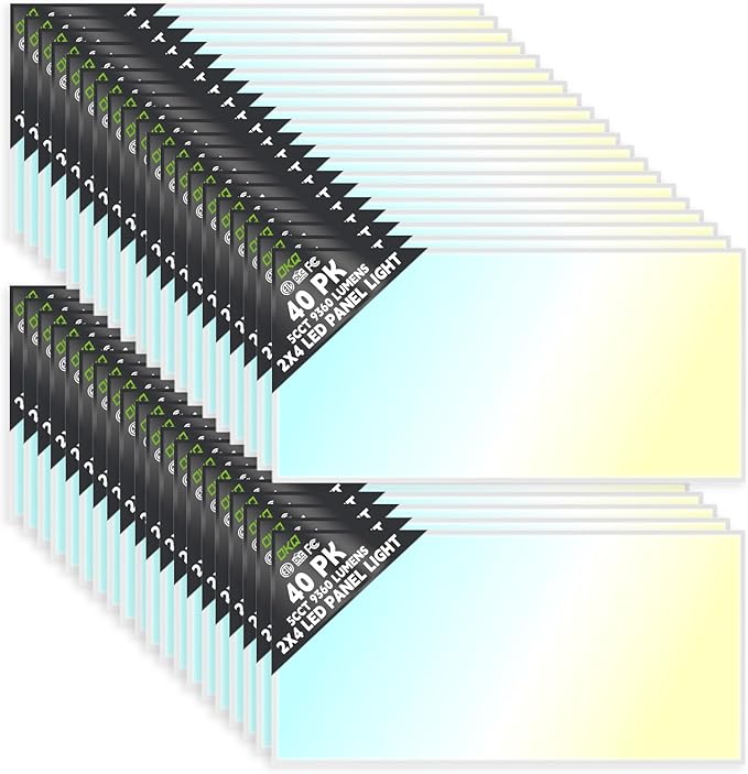 OKQ 2x4 LED Flat Panel Light Drop Ceiling Office Fixture, 5 CCT 3000K-6500K Adjustable & 5 Wattage Selectable,0-10V Dimmable, 2X4 LED Flush Mount Ceiling Light, ETL Listed 40Pack
