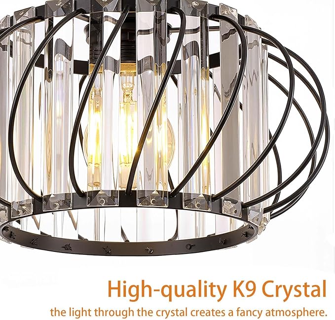 Black Crystal Ceiling Light Fixture - Small Crystal Chandelier Semi Flush Mount Ceiling Light Modern Hallway Lights fixtures for Entryway Bedroom Porch Kitchen (11 Inch, Bulb not Included)