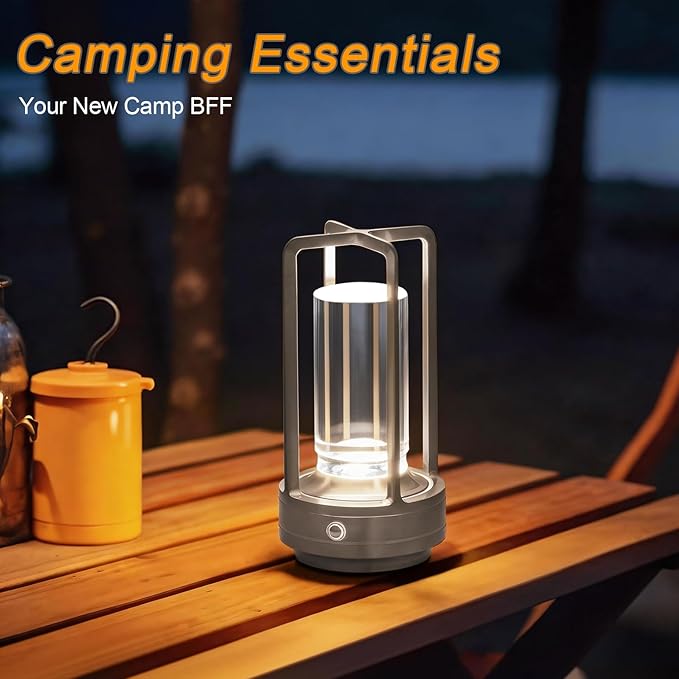 Rechargeable Table Lamp Cordless, Portable Metal Table Lamp 3 Color | Crystal | Stepless Dimming, for Bedroom, Cafe, Camping, Bar, Dining Table, Restaurant