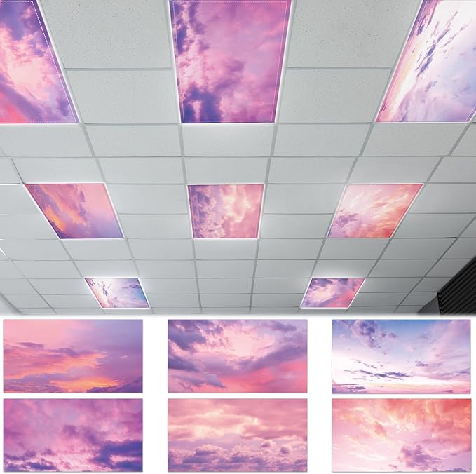 6 Pcs Fluorescent Light Covers with 60 Magnets Decorative for Classroom Ceiling Lights 4 x 2 Feet Magnetic Light Cover Filter Easy Install for Hospitals Drop Home Office Ceiling Supplies (Sunset)