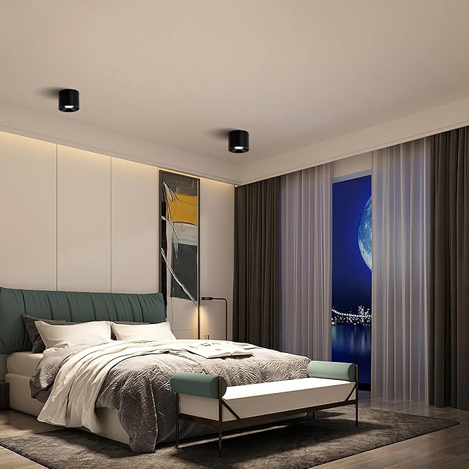 Ceiling Light Fixture, Flush Mount Dimmable Ceiling Lights, Modern LED Cylinder Ceiling Light Spot Lights Indoor for Living Room Hallway Entryway Kitchen, 3000K, Black, 3 Pack