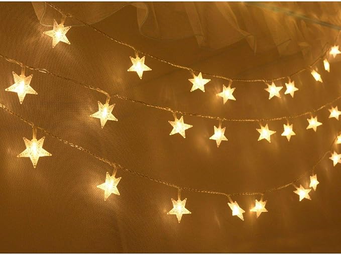 25ft 50 LED Multicolor Star String Lights for Bedroom Decorations, Battery Operated Led Christmas Lights for Apartment Dorm Room Decor(Remote/Timer/Warm White Multicolor Combination)