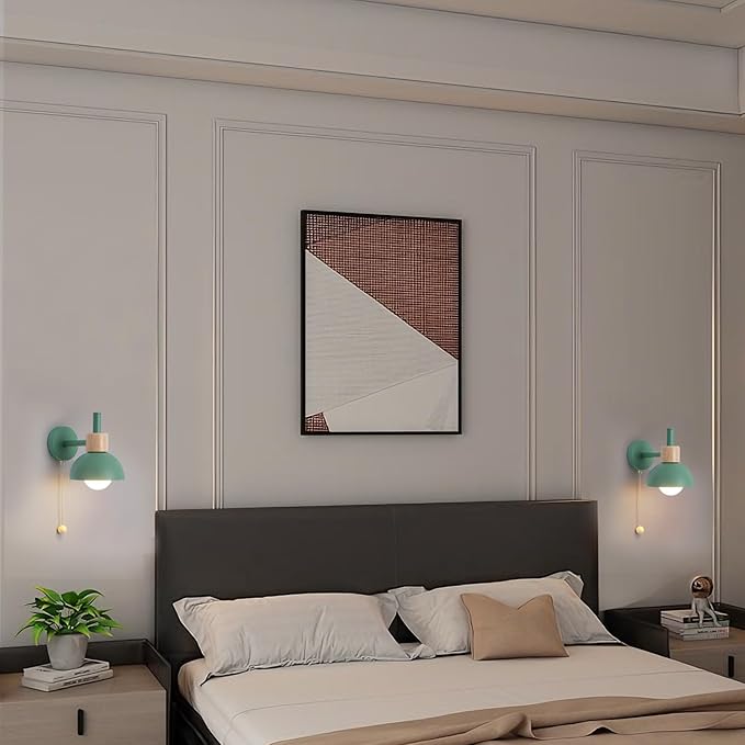 Pull Chain Wall Lights for Bedroom Modern Bathroom Wall Sconce Light with Switch E26 Socket Bedside Wall Lamps for Living Room Vintage Wall Light Fixtures for Hallway Porch Vanity Green