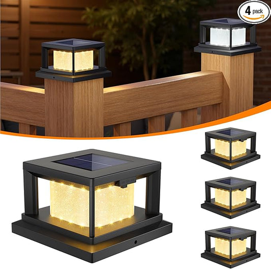 Mlambert 4 Pack Solar Post Lights Outdoor, 2 Modes LED Fence Cap Light for 4x4 Post, Waterproof Deck Light Patio Garden Decor, Warm/Cool White, Black