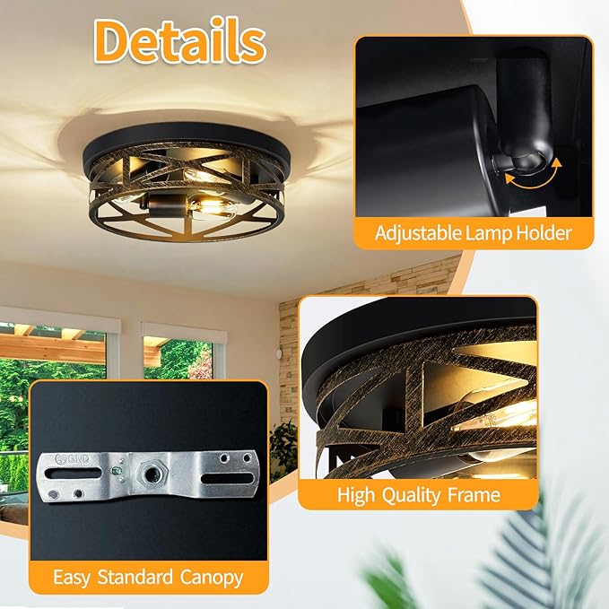 ZHU YAN 2 Pack Flush Mount Ceiling Light,3-Light Vintage Farmhouse Ceiling Light,Kitchen Lighting Fixtures,Light Fixtures Ceiling Mount for Hallway,Entryway,Bedroom,E26 Base