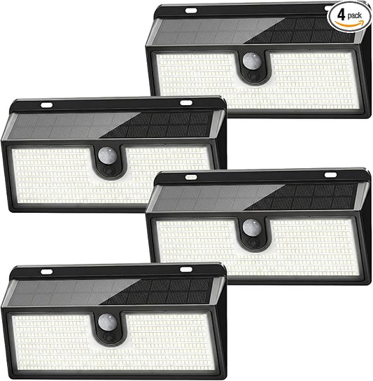 Solar Lights Outdoor, 452 LED 2000LM Ultra Bright Solar Motion Lights Outdoor, IP65 Waterproof Motion Sensor Outdoor Lights, 3 Modes Wireless Security Lights for Fence, Yard, Patio, Garage [4 Pack]