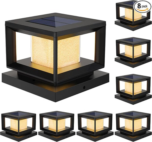 Mlambert 8 Pack Solar Post Lights Outdoor, Waterproof Fence Cap for Deck, 4x4 6x6 Wooden Vinyl Outdoor Lights with Shinning Effect, Black