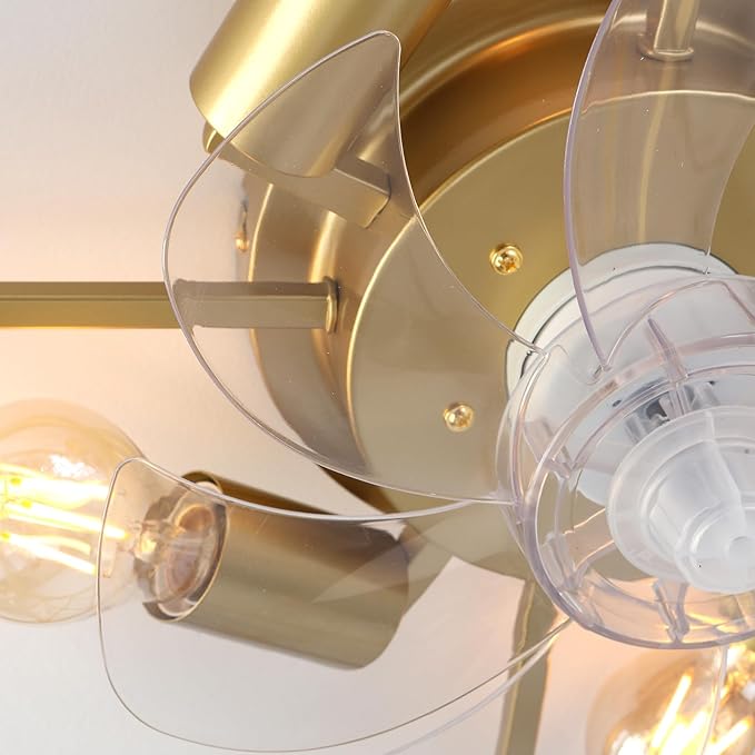 Garwarm Caged Ceiling Fan with Light,20" Ceiling Fans with Lights and Remote,Bladeless Fandelier Small Low Profile Ceiling Fan Light Fixture for Bedroom,Kitchen,Dining Room,Gold