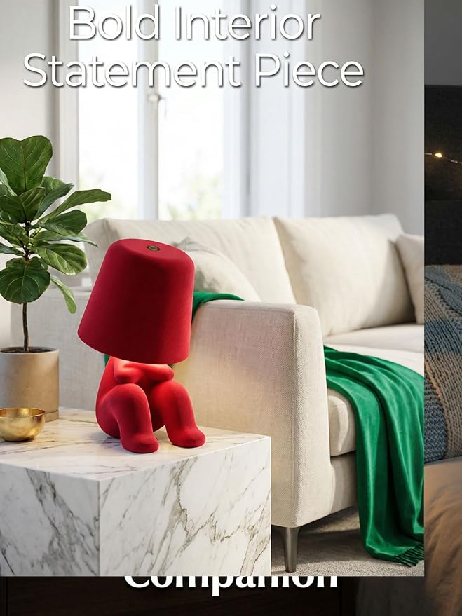 Bedside Touch Control Table Lamp, Golden Decor Thinker Statue LED Table Lamp with USB Port, 3 Way Dimmable Modern Night Light Nightstand Lamp for Home Living Room Office Shelf Decor (red-D)