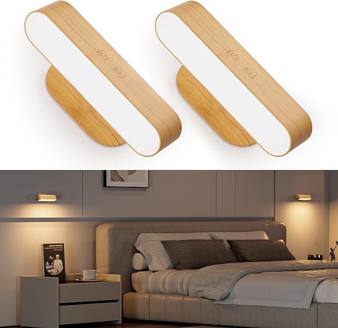 Hensam Battery Operated Wall Sconces, Wireless LED Wall Sconce Set of Two for Bedroom, Rechargeable Wall Lights for Picture, 5 Modes Dimmable Wall Lamps for Living Room, 2 Pack