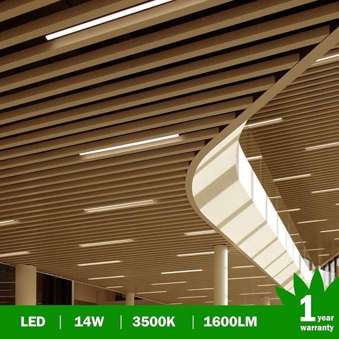LightingWill LED T5 Integrated Fixture 3FT, Warm White 3000~3500K, 14W, Linkable Shop Light, Ceiling and Under Cabinet Light, Corded Electric with Built-in ON/Off Switch, (4 Pack)