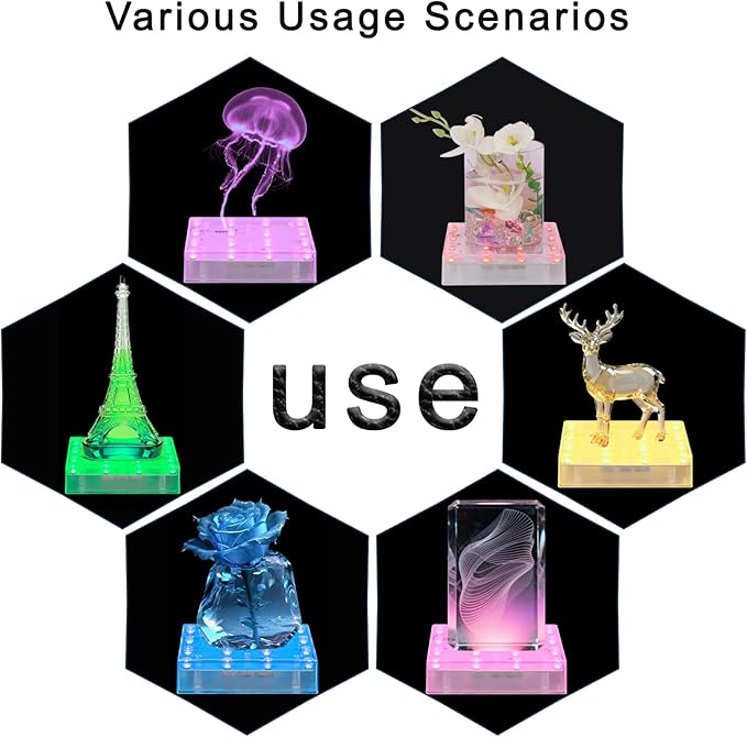 LARDUX Pack of 4 Square LED Light Base with Remote -5 Inch Multicolor Display Pedestal Light Base for Glass Crystal Sculpture Vase Decoration - Charging USB or Battery Powered