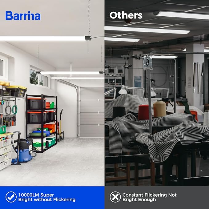 Barrina BS84 LED Shop Light for Garage, 10000LM, 84W, 4FT, 5000K Linkable Light Fixture for Workshop, Basement, Hanging or Flush Mount, Heat Dissipation with Pull Chain Switch, ETL,1 Pack