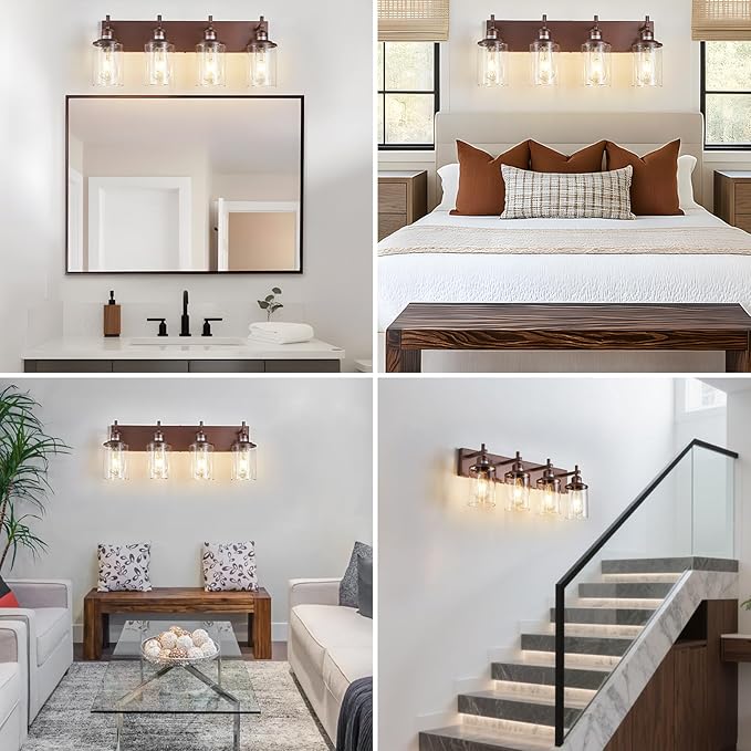 Lanhall 4-Light Bronze Bathroom Light Fixtures Over Mirror, Modern Bathroom Vanity Light with Clear Glass Shade, Wall Sconce for Bathroom Hallway Cabinet Bedroom