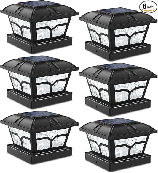 SIEDiNLAR Solar Post Cap Lights Outdoor 2 Color Modes 8 LEDs for 4x4 5x5 6x6 Posts Fence Patio Deck Decoration Warm White & Cool White Lighting Black (6 Pack)