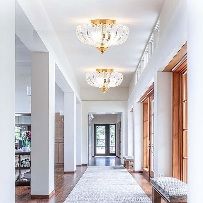 Ceiling Light, Vintage Light Fixtures Transparent Glass Shade 9.8 Inch Semi Flush Mount Ceiling Light Hallway Vintage Lights Fixture Ceiling for Living Room, Bedroom, Dining Room