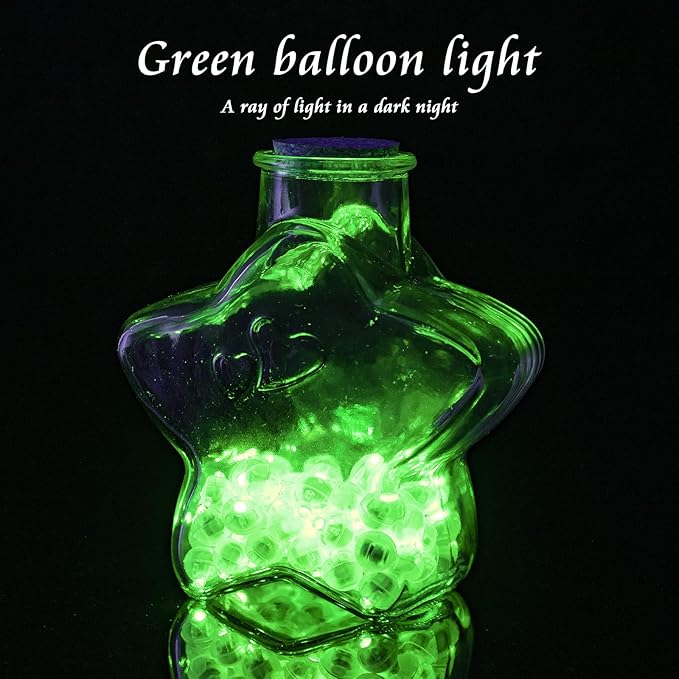 100pcs Balloon Lights Mini LED Lights Round Long Standby Time Multicolor Ball Lamps for Birthday Party Christmas Halloween Decoration Green Waterproof Plastic