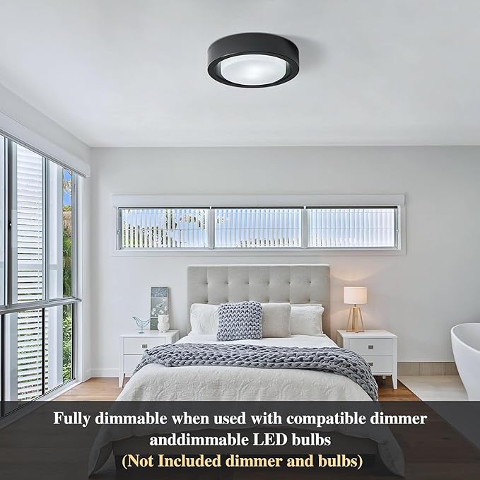 COTULIN Black Flush Mount Ceiling Light,13 Inch Matte Black Ceiling Lighting Fixture,2-Light Modern Round Metal Lamp with White Frosted Glass Shade for Hallway Bedroom Closet Outdoor