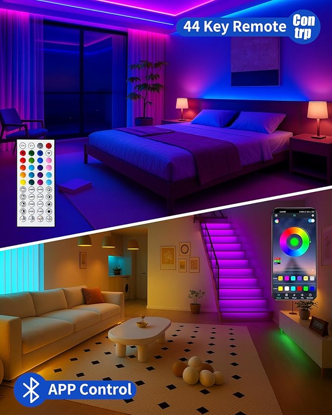 Smart LED Strip Lights 200FT (2 Rolls of 100 ft) for Bedroom App Control Lighting Bedroom Rome Decor with Remote, RGB Music Sync Color Changing LED Lights for Party,Game Room