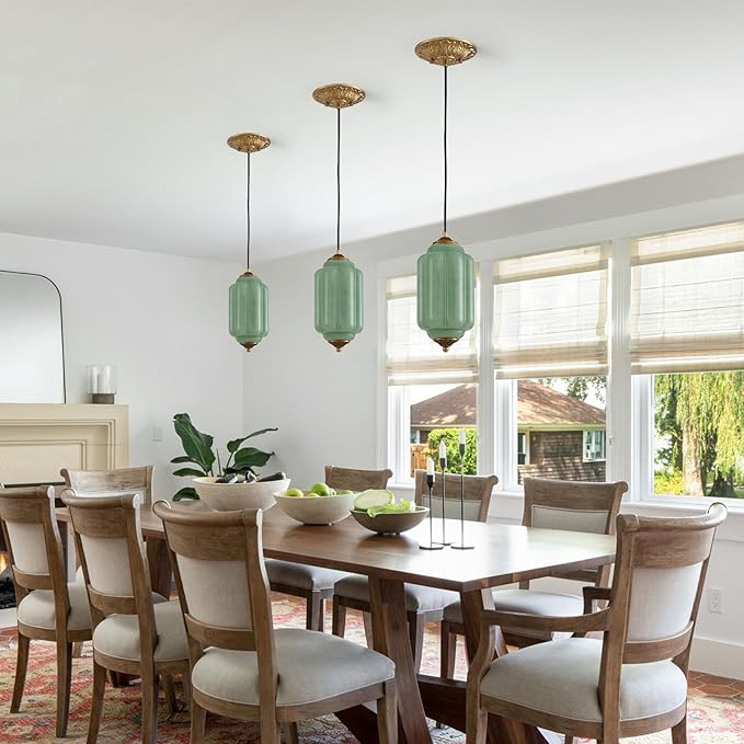 5.5" Small Chandelier Modern Farmhouse Milk Glass Pendant Lighting Fixture Green Hanging Lamp Height Adjustable 1-Light for Dining Room, Entryway, Hallway