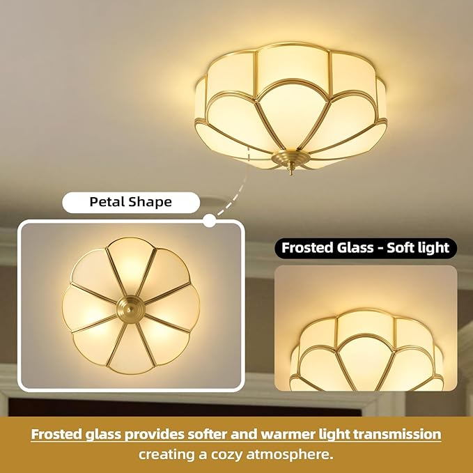 Gold Vintage Brass Ceiling Light - Small 11.8 Inch Milk Glass Mid Century Flush Mount Lighting Fixtures - Art Deco Antique Modern Lamp for Hallway Bedroom Kitchen Entryway Laundry Foyer Bathroom Hall