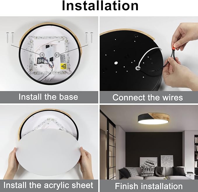 Ketom Modern Flush Mount Ceiling Light Fixture 12 Inch LED Ceiling Light, 24W Minimalist Round Shaped Wood Ceiling Lamp Natural White 4500K, Not Dimmable