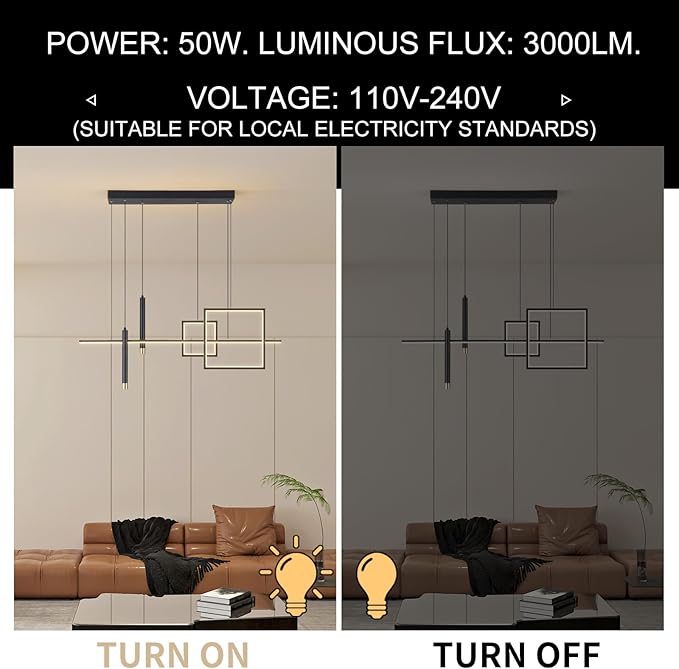 ORANOOR Modern LED Chandelier Lighting, Dimmable Linear Black Pendant Light with Squares, 39in Dining Room Hanging Light Fixture, Kitchen Island Pendant Light for Dining Table Bar (3000lm/50W)