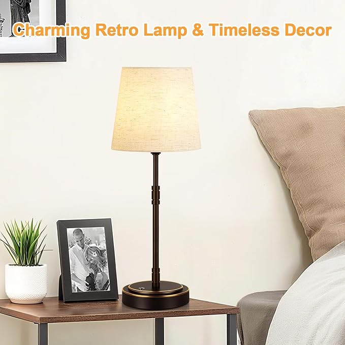 Cordless Table Lamps Set of 2 – Battery Operated Lamp with 7500mAh Rechargeable Battery, Stepless Dimmable Oil-Rubbed Bronze Lamp, Wireless Lamps for Dining Room, Nightstand & Patio (Bulbs Included)