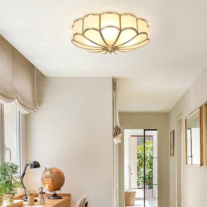 MIXL-18 Inch Brass Flush Mount Ceiling Light,4-Bulbs Flower Shape Living Room Light Fixture,Mid Century Ceiling Lamp for Bedroom and Entryway