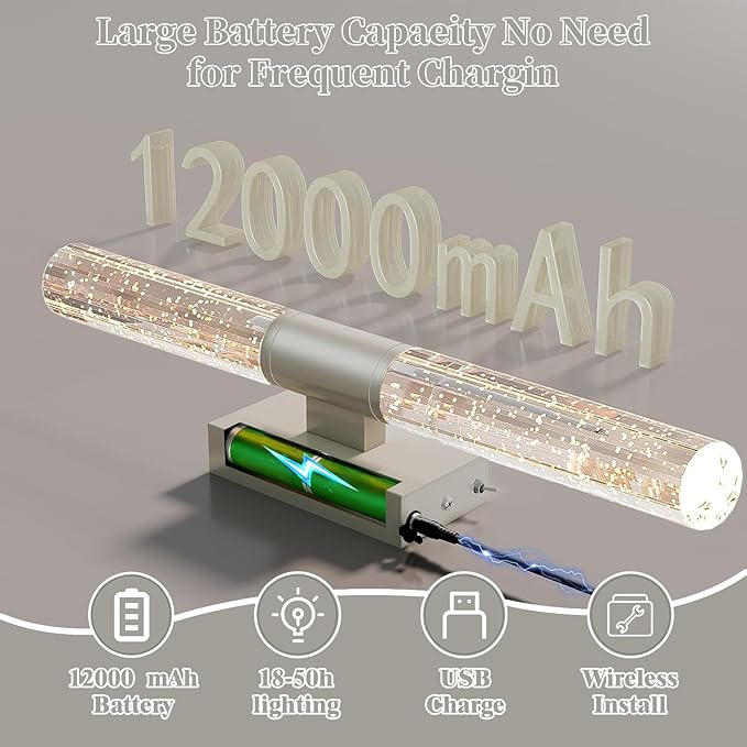 camuucci Battery Operated Wall Sconces Set of 2 Rechargeable Battery Powered Wall Light with 12000mAh Not Hardwired Dimmable Wall Lamp Fixtures for Bedroom Living Room Silver 20.9 Inches