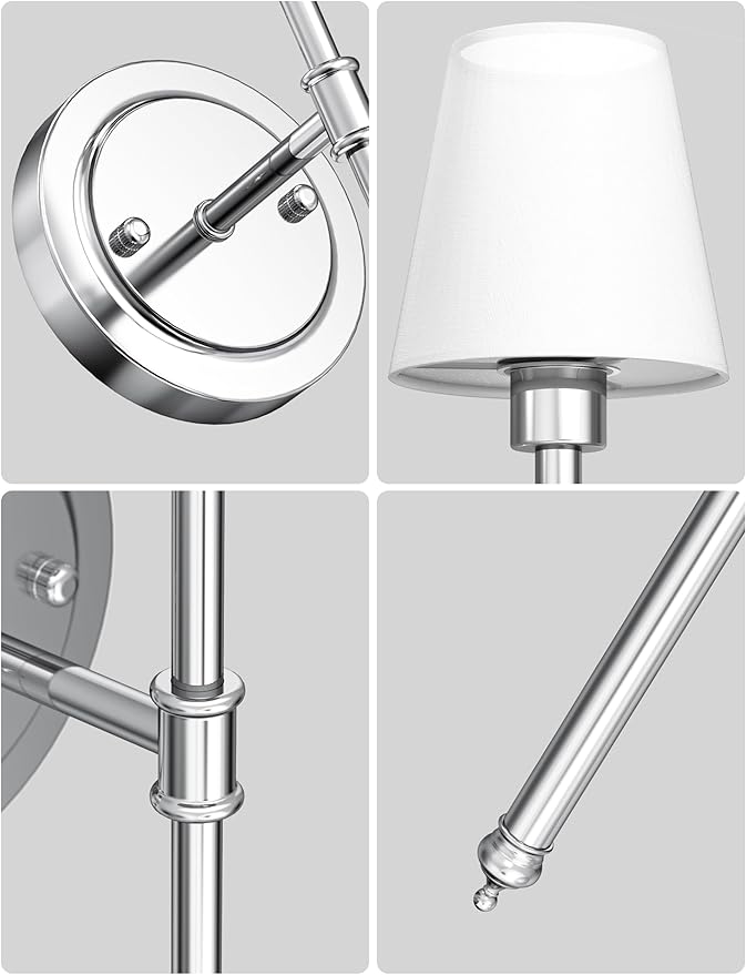 DORESshop Battery Operated Wall Sconce Set of 2, Wireless Wall Light Easy to Install, 7 Color Rechargeable Wall Sconces, Sconce Wall Decor Set of 2 for Bedroom, Living Room, Chrome, 24.6in